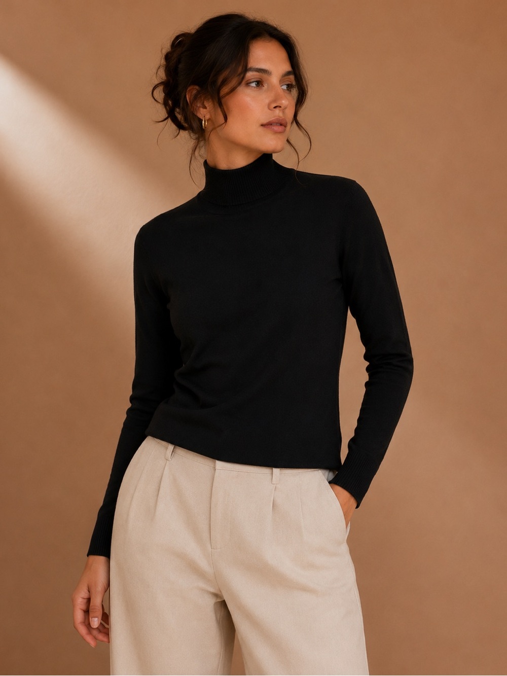 FUN2FUN Black Ribbed Mock Neck Long Sleeve Top Large Everyday Capsule